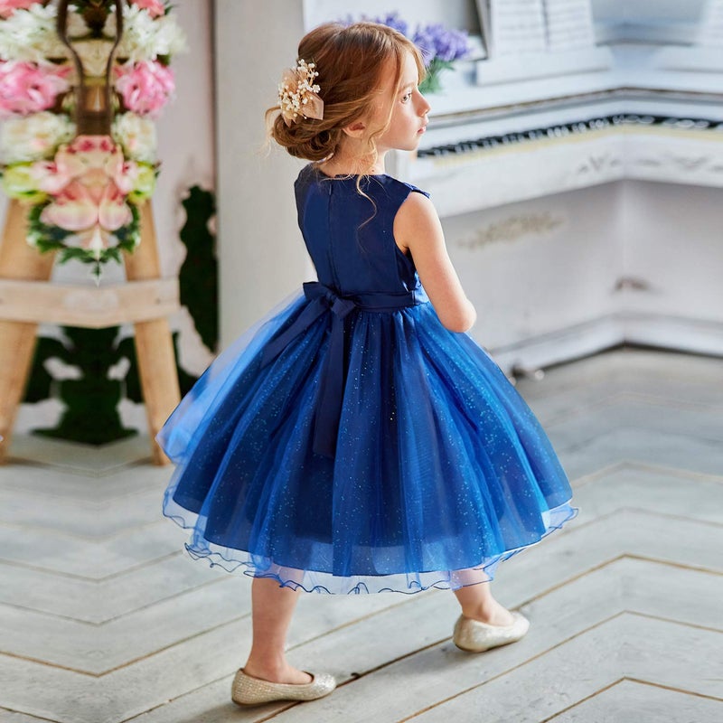 NNJXD Girl Sleeveless Lace 3D Flower Tutu Holiday Princess Dresses Size (110) 2-3 Years Deep Blue - Image 5